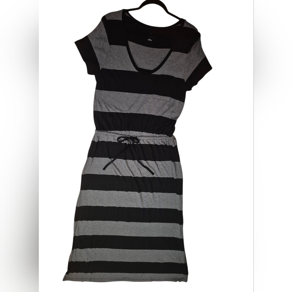 Nordstrom Black and Gray Striped Maxi Dress